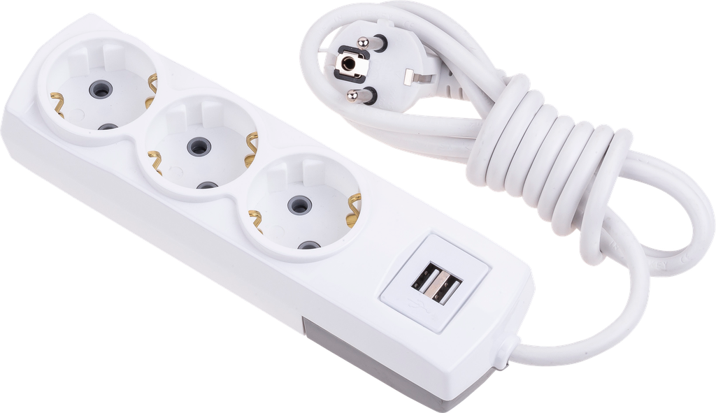 [3000-1USB] 3 مؤرض مأخذ مجموعة + 1m كابل + USB