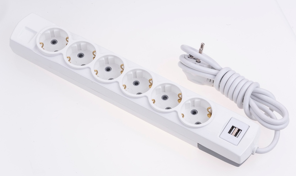 [6000-3USB] 6 مؤرض مأخذ مجموعة + 3m كابل + USB