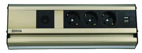[KON 06 1801] Under-Counter 3 Mains Socket + 2 Gang USB + Switch + LED Illuminated