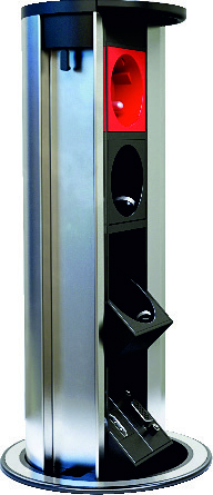 8 MODÜL SİLİNDİR MASA ÜSTÜ PRİZ KUTUSU ( BOŞ ) - INOX